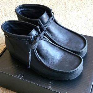 Black Textured Leather Clarks Wallabees w/ Gore-tex